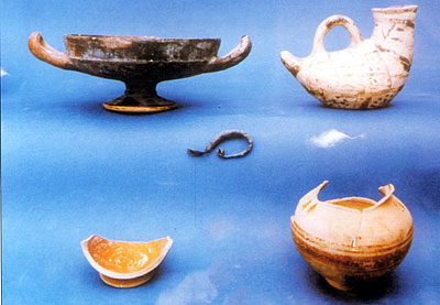 Corredo funerario della tomba 5. (dal volume GIOVANNA PACILIO - GIUSEPPE COMPAGNI, Terra antica di Cerignola, tra Lupara