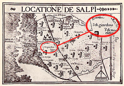 Tavola della Locazioni di Salpi (1686) in cui la masseria Giardino viene riportata come Posta di Giardino.