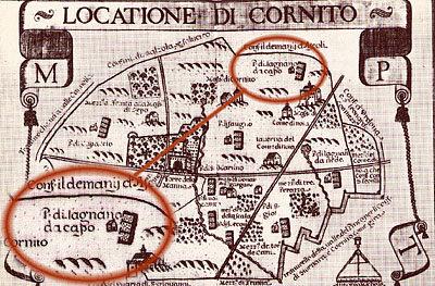 Locazione di Cornito nell'Atlante delle locazioni (1686) di Antonio e Nunzio Michele di Rovere, compassatori.