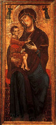Icona del XIV secolo raffigurante la Madonna in trono che tiene in braccio il Bambino Gesù. (foto Gioacchino Albanese)