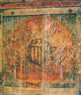 Seconda raffigurazione dello stemma della famiglia Caracciolo sul retro del quadro della Madonna.