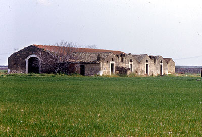 Masseria Mancini: gli ingressi delle case e quello della stalla hanno stili diversi. (foto Gioacchino Albanese)