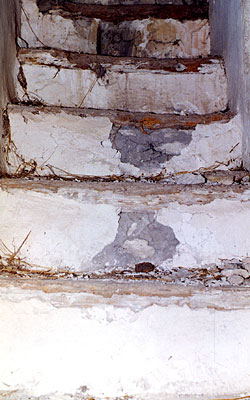 Scale, parte in legno e parte in muratura, che portano ai piani superiori della masseria e che hanno, sulla parte fronta