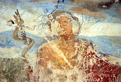 S. Giovanni di Zezza: affresco con la figura di S. Giovanni Battista nella vecchia chiesetta. (foto Gioacchino Albanese)