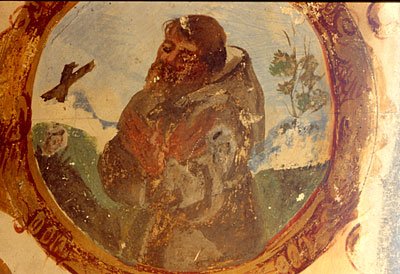 S. Giovanni di Zezza: affresco con la figura di S. Francesco nella vecchia chiesetta. (foto Gioacchino Albanese)