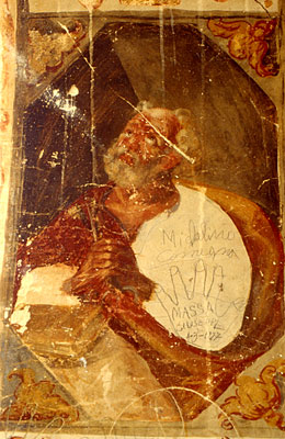 S. Giovanni di Zezza: affresco con la figura di S. Pietro, nella vecchia chiesetta. (foto Gioacchino Albanese)
