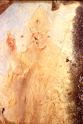S. Giovanni di Zezza: affresco con la raffigurazione di un vescovo, nella vecchia chiesetta. (foto Gioacchino Albanese)