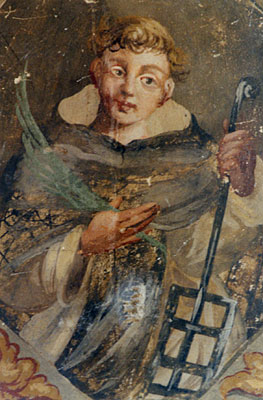 S. Giovanni di Zezza: affresco con la raffigurazione di S. Lorenzo con la graticola del martirio. (foto Gioacchino Alban