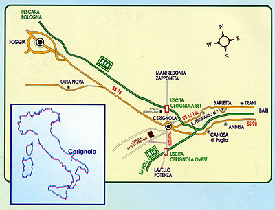 L'illustrazione pubblicitaria che indica la posizione dell'azienda rispetto alla città di Cerignola. (foto pubblicitaria