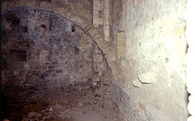 I resti della volta a botte posticcia con cui la stanza a piano terra era stata divisa in due stanze sovrapposte. ( foto