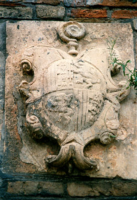 Stemma del cardinale Acquaviva d'Aragona, murato sulla destra della facciata di ingresso del palazzo dell'abate. ( foto 