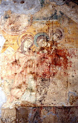 Affreschi del piano terra della Torre. Scena dello svenimento di Maria sorretta da Maria Maddalena e da Maria madre di G