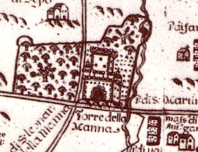 La mezzana di torre Alemanna come viene rappresentata nell'Atlante delle locazioni (1686).