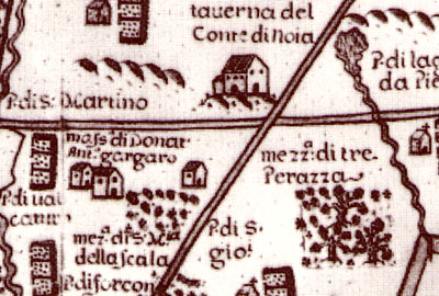 La mezzana di Tre perazzi come viene rappresentata nell'Atlante delle locazioni (1686).