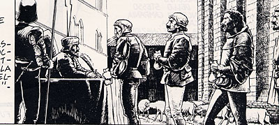 I pastori pagavano, per le pecore che transumavano in Puglia, una tassa detta fida. ( Illustrazione Pasquale Bufano )