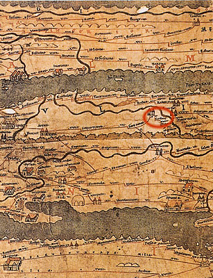 La posizione di Furfane nella Tabula Peutingeriana.